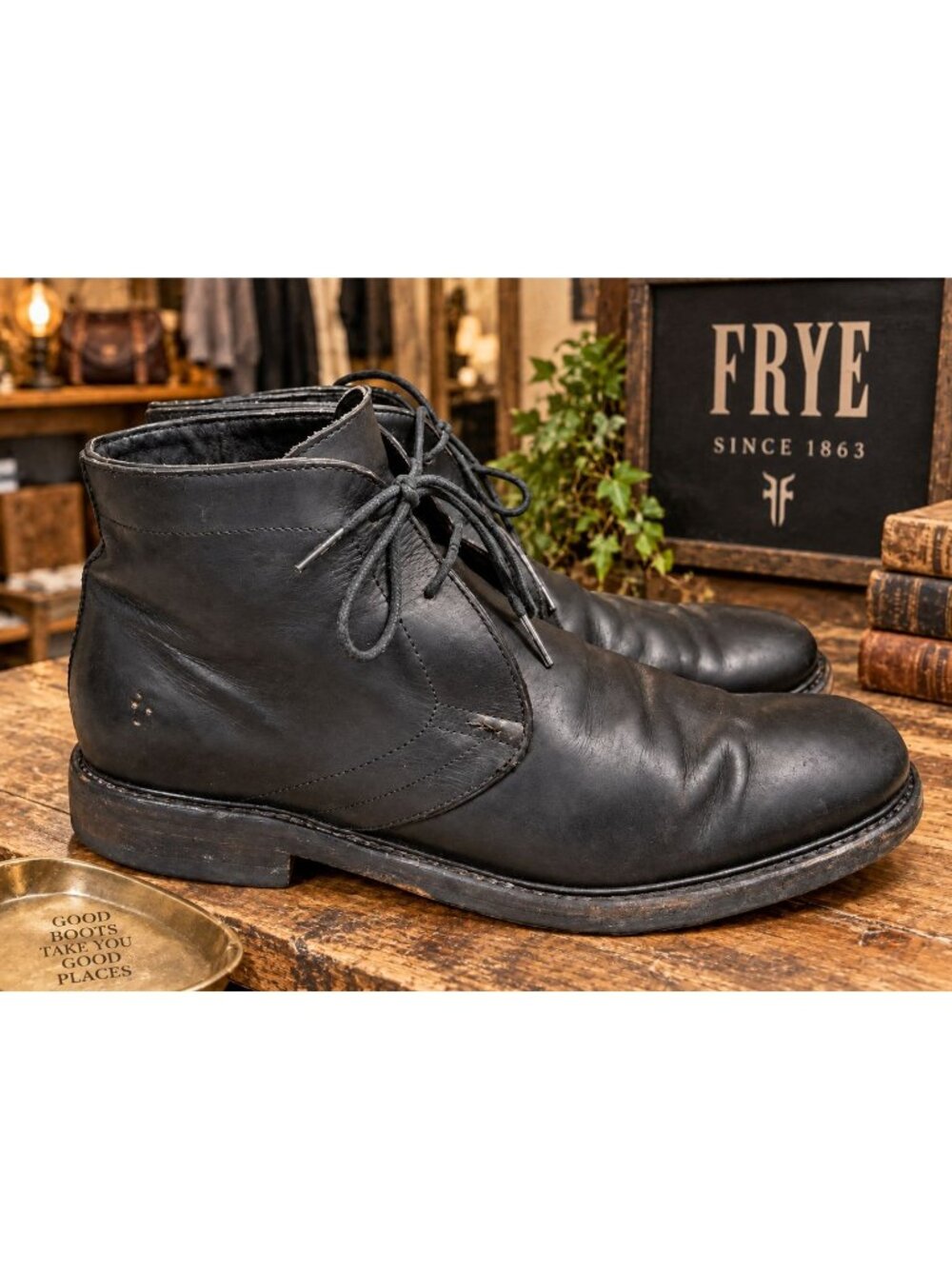 Frye Murray Boots Mens 12 Black Smooth Leather Chukka Lace Up Casual Ankle